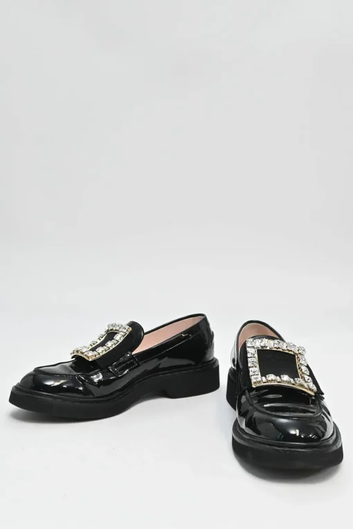 Black Viv Ranger crystal encrusted buckle patent-leather loafers