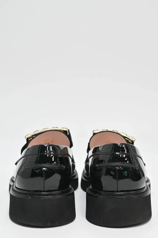 Black Viv Ranger crystal encrusted buckle patent-leather loafers