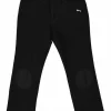 Black warp knit mesh pull-on mid-rise kick flare pants with knee patch appliqué