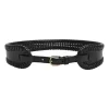Black whip-stitched leather harness waist belt