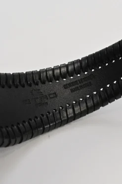 Black whip-stitched leather harness waist belt