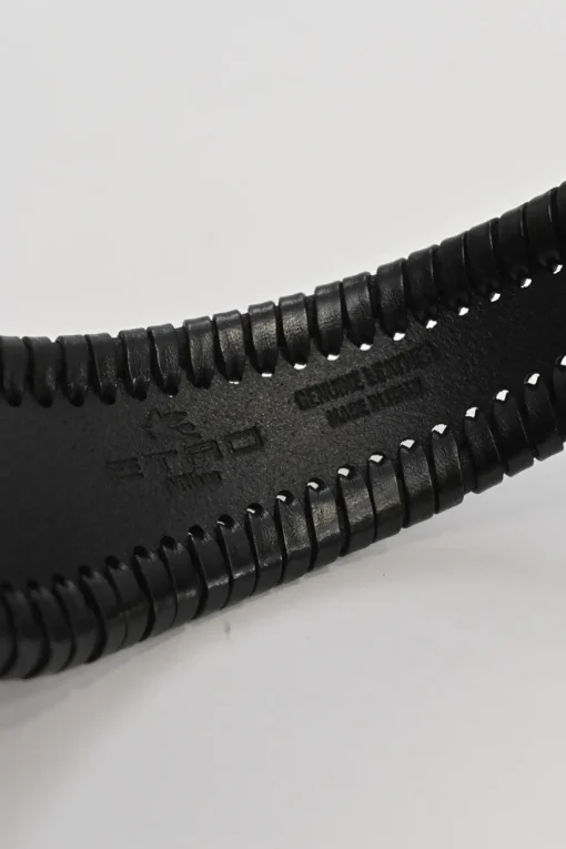 Black whip-stitched leather harness waist belt