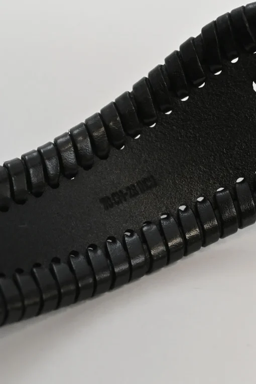 Black whip-stitched leather harness waist belt