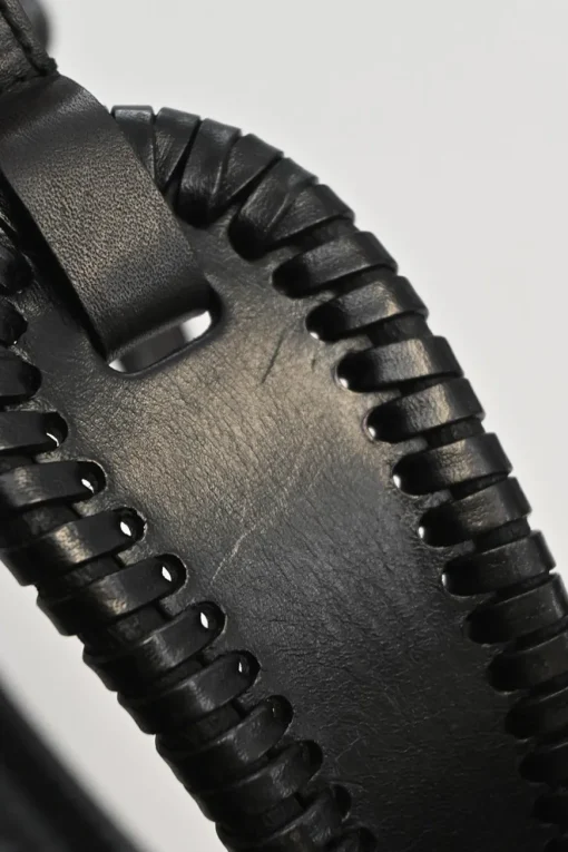 Black whip-stitched leather harness waist belt