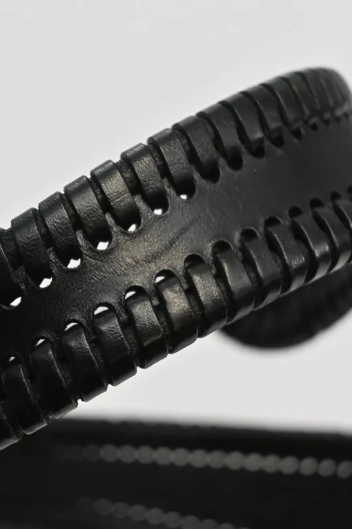 Black whip-stitched leather harness waist belt