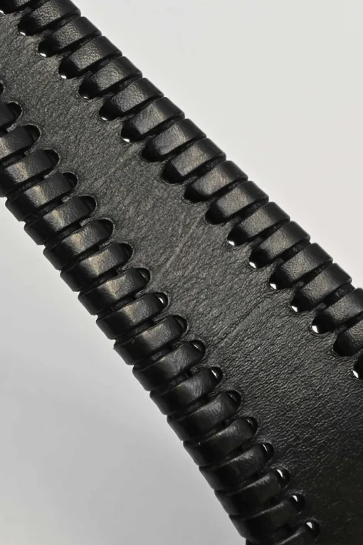 Black whip-stitched leather harness waist belt