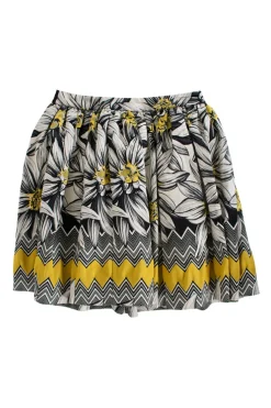 Black, white and yellow floral print mini skirt