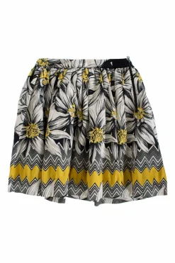 Black, white and yellow floral print mini skirt