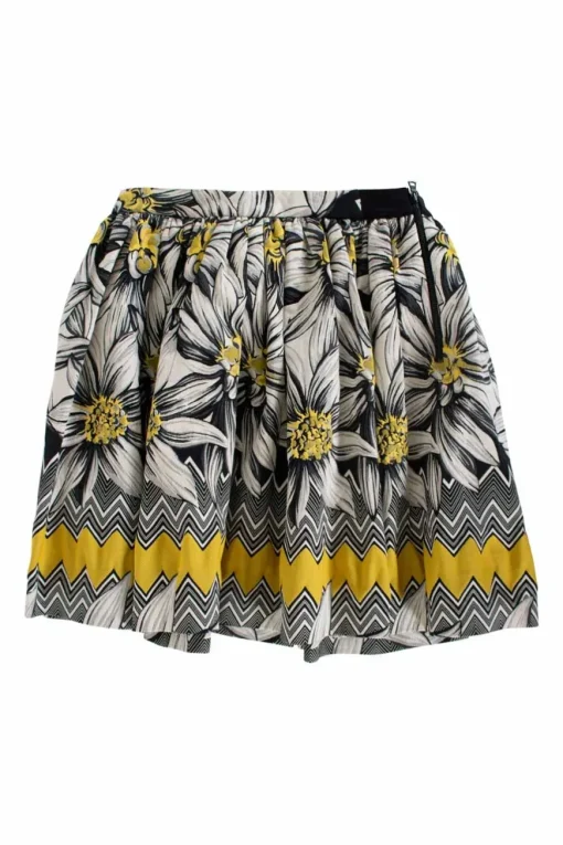 Black, white and yellow floral print mini skirt