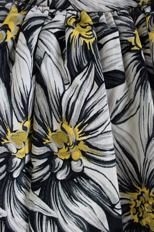 Black, white and yellow floral print mini skirt