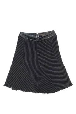 Black wool blend knit flounce hem mini skirt