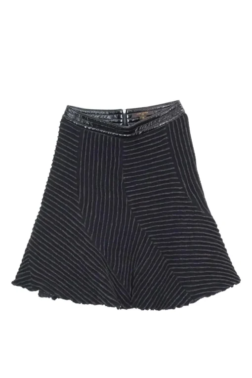 Black wool blend knit flounce hem mini skirt