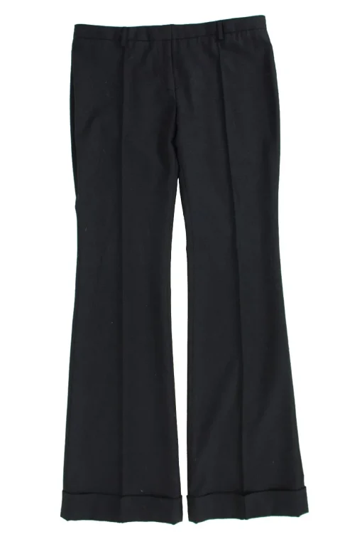 Black wool blend wide-leg pants with cuffed bottoms