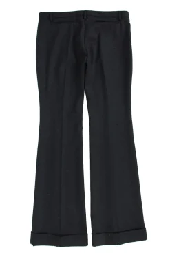 Black wool blend wide-leg pants with cuffed bottoms