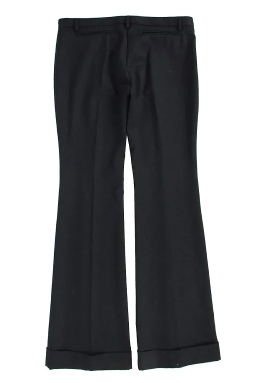 Black wool blend wide-leg pants with cuffed bottoms