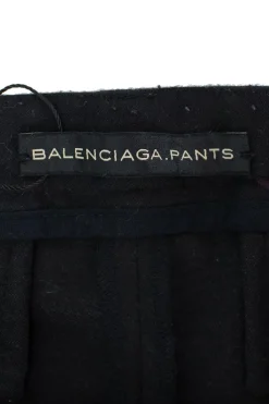 Black wool blend wide-leg pants with cuffed bottoms