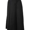 Black wool Cavalry twill high-rise pleated culottes with coat of arms shank buttons