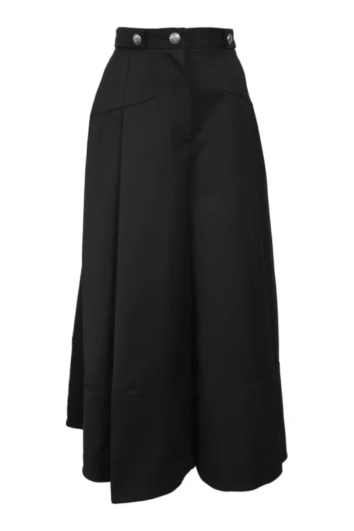 Black wool Cavalry twill high-rise pleated culottes with coat of arms shank buttons