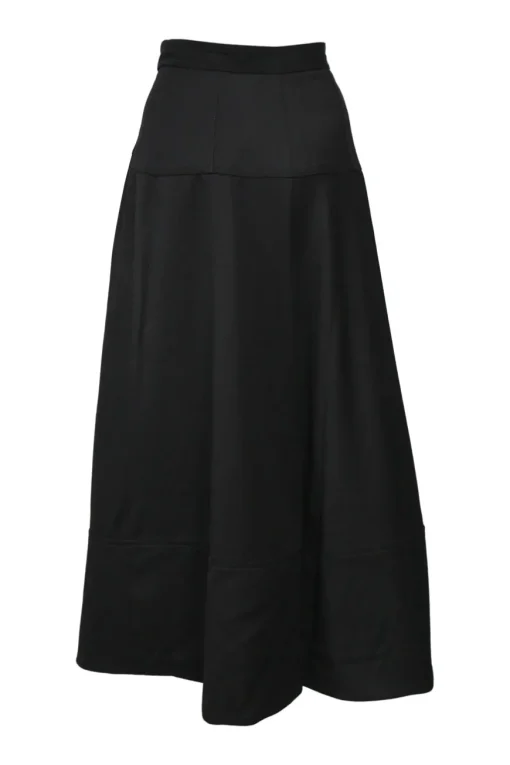 Black wool Cavalry twill high-rise pleated culottes with coat of arms shank buttons