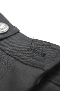 Black wool Cavalry twill high-rise pleated culottes with coat of arms shank buttons