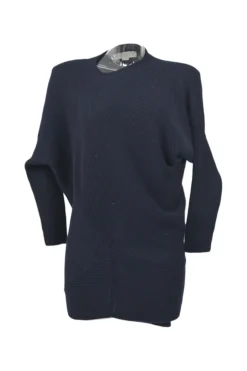 Black wool directional rib pullover knit tunic