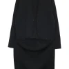Black wool double-faced beaded interlock knit open-front cardigan and mini skirt two-piece set