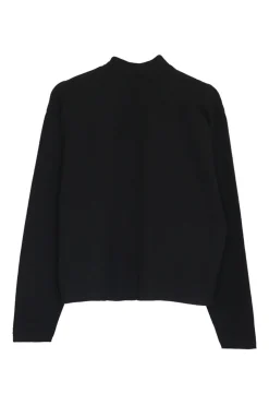 Black wool double-faced beaded interlock knit open-front cardigan and mini skirt two-piece set