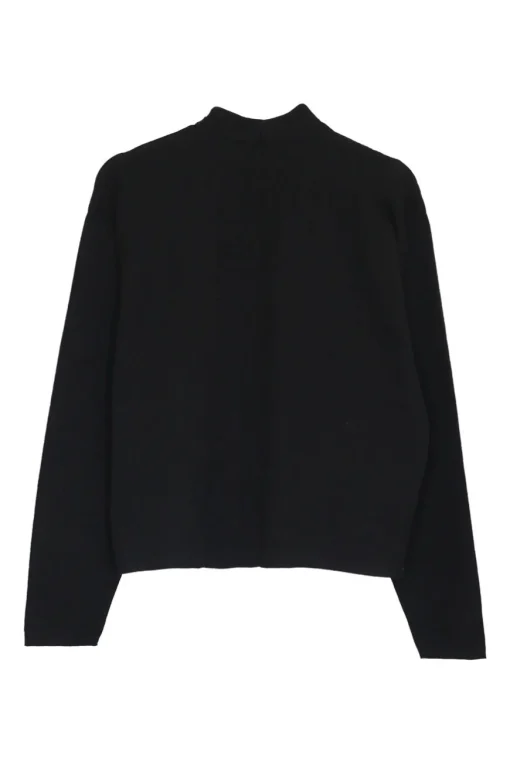 Black wool double-faced beaded interlock knit open-front cardigan and mini skirt two-piece set