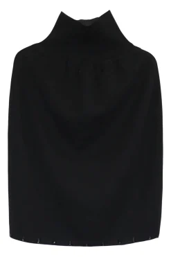 Black wool double-faced beaded interlock knit open-front cardigan and mini skirt two-piece set
