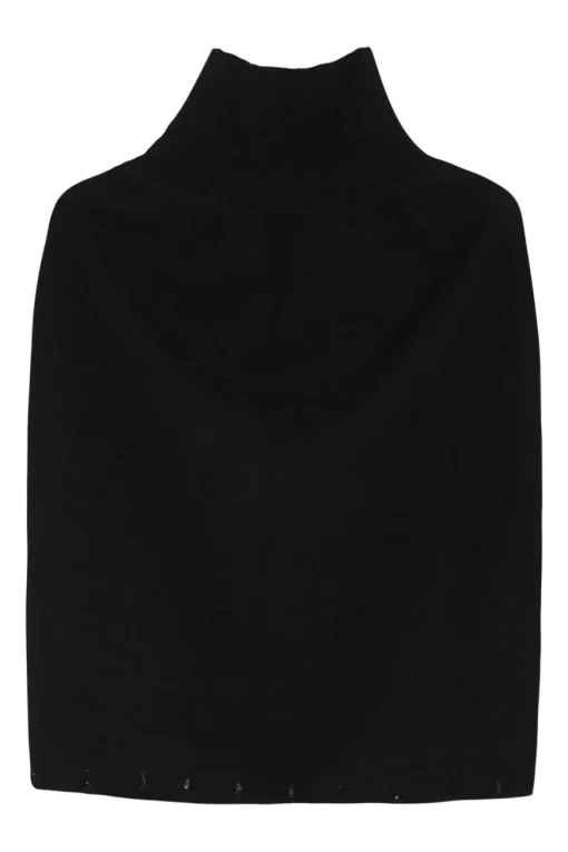 Black wool double-faced beaded interlock knit open-front cardigan and mini skirt two-piece set