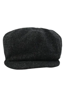 Black wool felt newsboy cap with metallic Coco Mark plaque appliqué