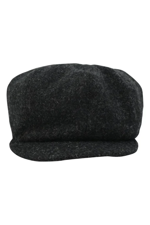 Black wool felt newsboy cap with metallic Coco Mark plaque appliqué