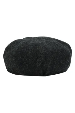 Black wool felt newsboy cap with metallic Coco Mark plaque appliqué