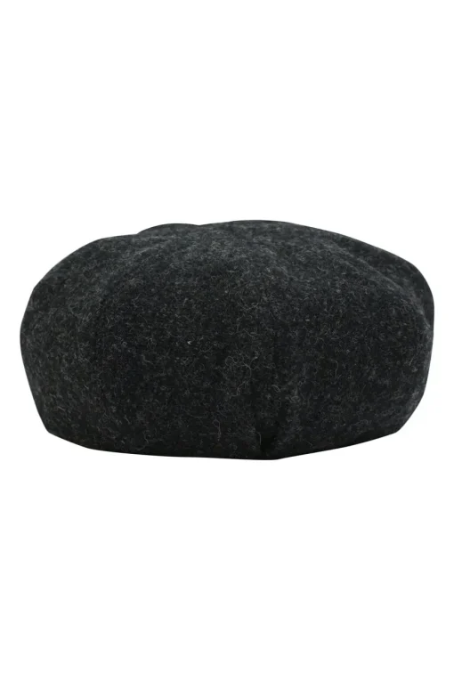 Black wool felt newsboy cap with metallic Coco Mark plaque appliqué
