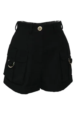 Black wool high-rise cargo shorts