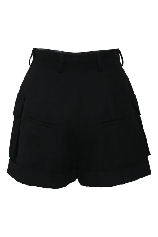 Black wool high-rise cargo shorts