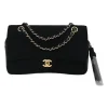 Black wool jersey mixed-media Chocolate Bar flap bag featuring calfskin leather gussets and gold-plated hardware