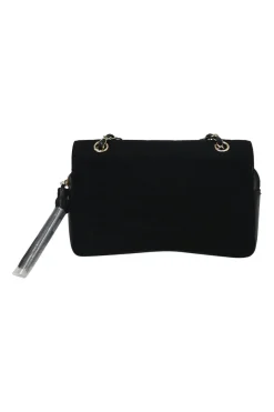 Black wool jersey mixed-media Chocolate Bar flap bag featuring calfskin leather gussets and gold-plated hardware