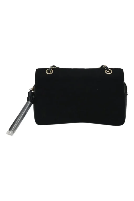 Black wool jersey mixed-media Chocolate Bar flap bag featuring calfskin leather gussets and gold-plated hardware