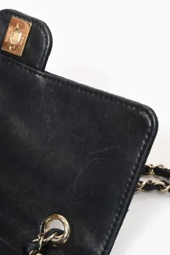 Black wool jersey mixed-media Chocolate Bar flap bag featuring calfskin leather gussets and gold-plated hardware