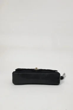 Black wool jersey mixed-media Chocolate Bar flap bag featuring calfskin leather gussets and gold-plated hardware