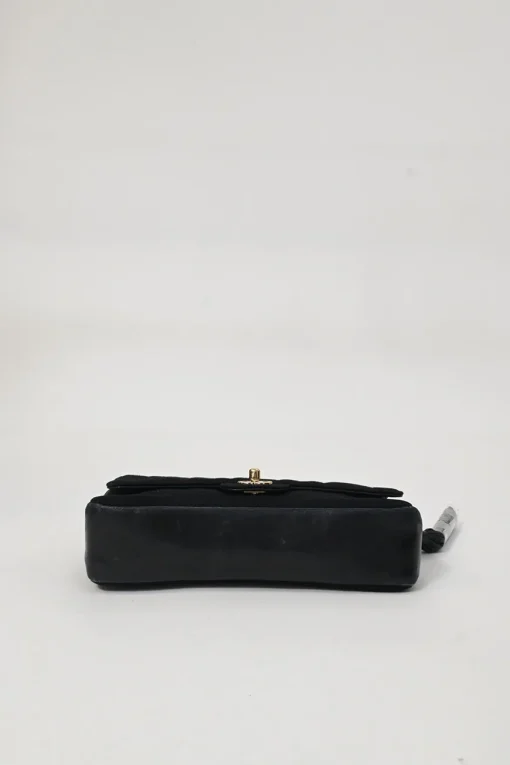 Black wool jersey mixed-media Chocolate Bar flap bag featuring calfskin leather gussets and gold-plated hardware