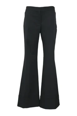 Black wool low-rise flared tailored trousers