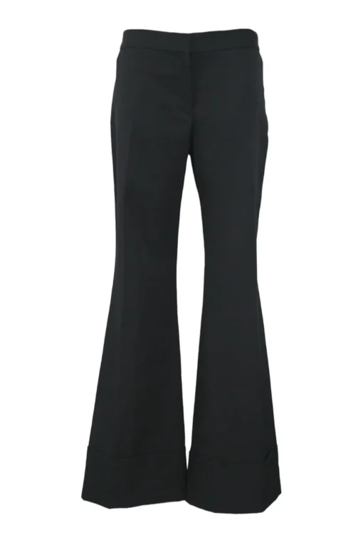 Black wool low-rise flared tailored trousers