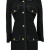 Black wool Peter Pan collar safari-style tailored jacket and pencil skirt two-piece suit set