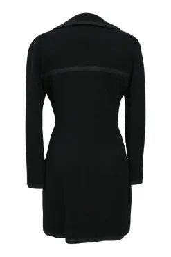 Black wool Peter Pan collar safari-style tailored jacket and pencil skirt two-piece suit set