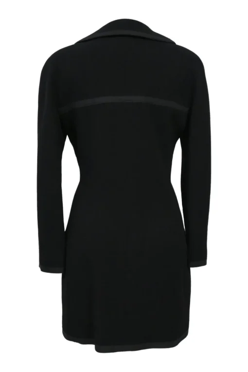 Black wool Peter Pan collar safari-style tailored jacket and pencil skirt two-piece suit set