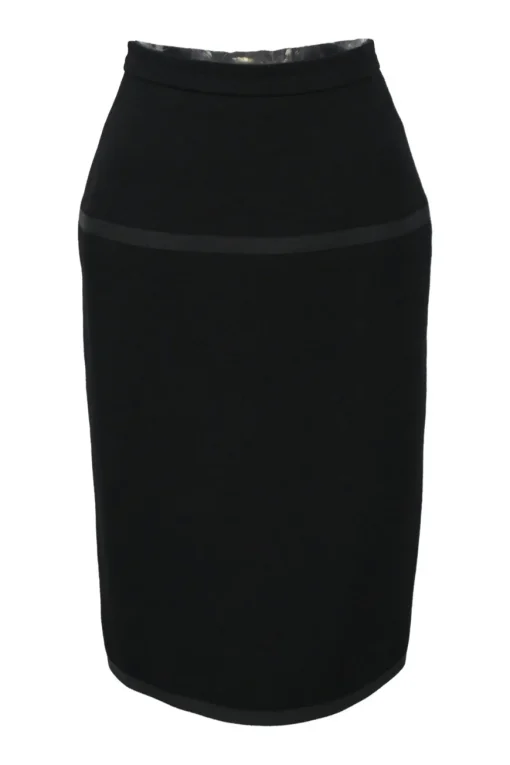 Black wool Peter Pan collar safari-style tailored jacket and pencil skirt two-piece suit set