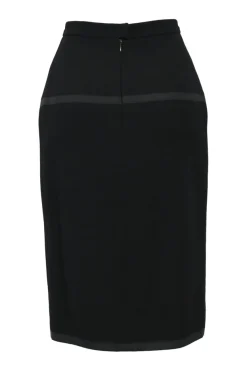 Black wool Peter Pan collar safari-style tailored jacket and pencil skirt two-piece suit set