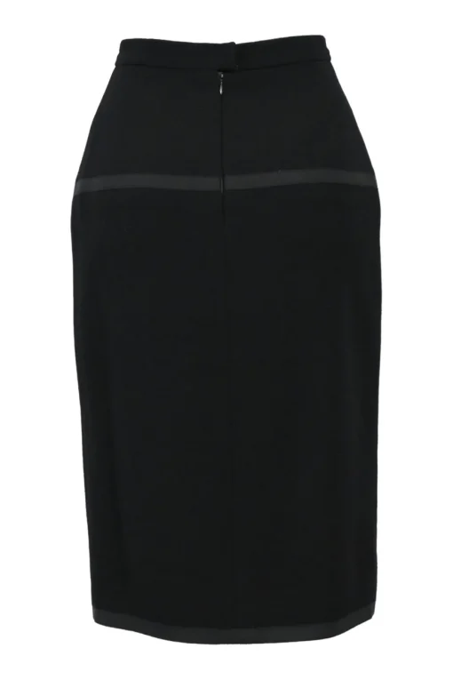 Black wool Peter Pan collar safari-style tailored jacket and pencil skirt two-piece suit set